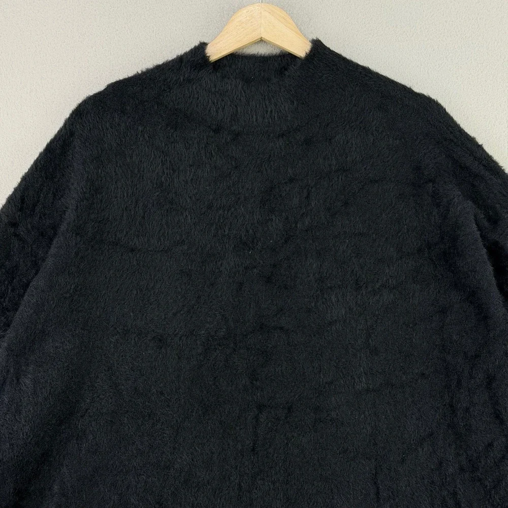 Chico's Fuzzy Eyelash Knit Sweater Women Size L Black Balloon Sleeve Pullover